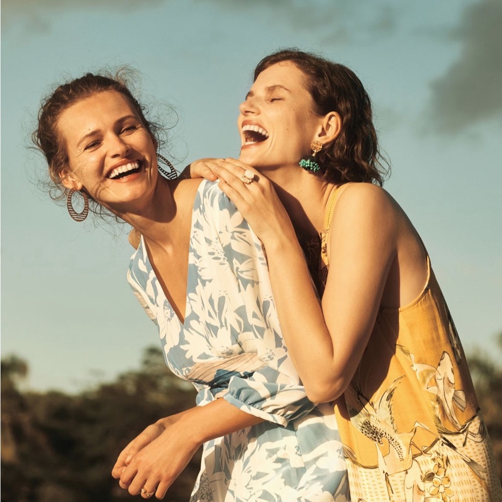 Maeve Blue & Yellow Floral Maxi Dresses